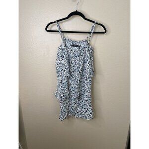 Volcom Womens Floral Tiered Sun Dress XS Lightweight Ruffle Strappy Blue/White